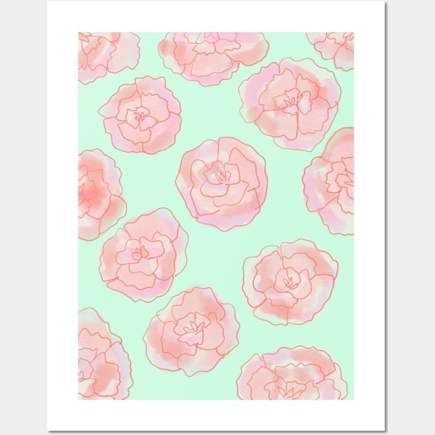 Pastel Pink and Green Roses Wall Art by AlexandraStr